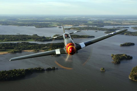 Framed Front View of North American P-51 Mustang in flight over Vasteras, Sweden Print