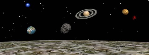 Framed View of the universe and planets as seen from a distant moon Print