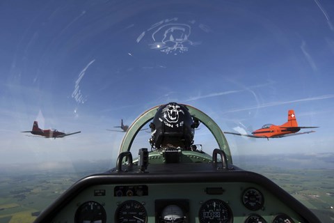 Framed cockpit view of PC-7 turboprop Print