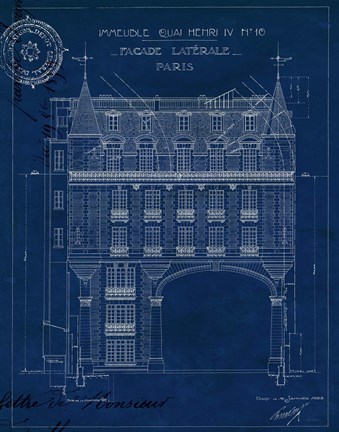 Framed Quai Henri Blueprint II Print