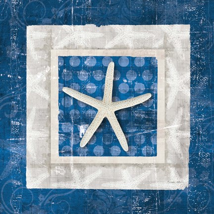 Framed Sea Shell IV on Blue Print