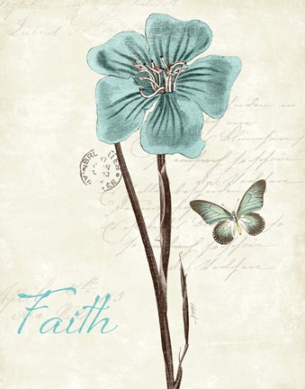 Framed Slated Blue III Faith Print