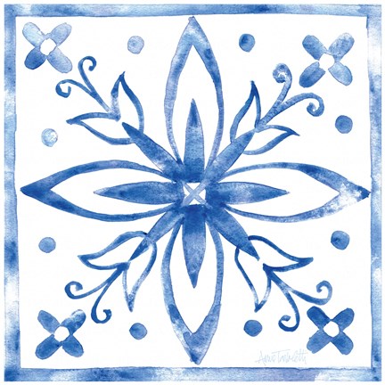 Framed Tile Stencil I Blue Print