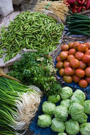 Framed Produce at Xizhou town market, Yunnan Province, China Print