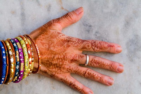 Framed Henna Design on Woman&#39;s Hands, Delhi, India Print