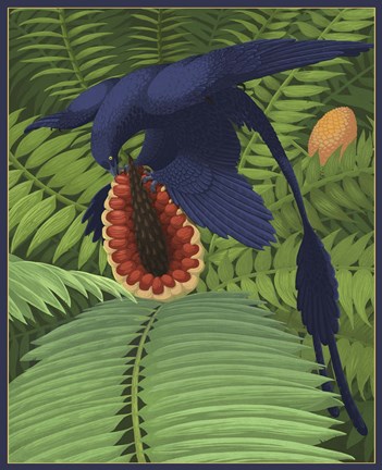 Framed Microraptor gui snacking on a cycad fruit Print