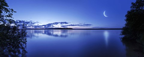 Framed Moon rising over tranquil lake against moody sky, Mozhaisk, Russia Print