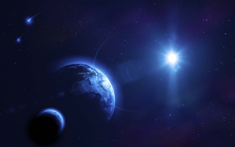 Framed Planet Earth and its moon in outer space Print