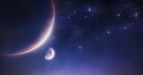 Framed Two planets against a starry sky Print