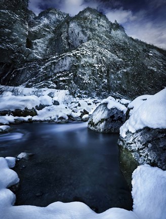 Framed river flowing through the snowy mountains of Ritsa Nature Reserve, Abkhazia Print