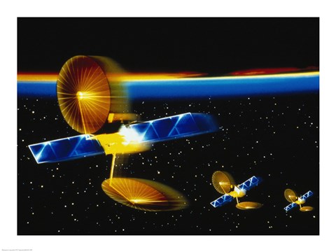 Framed Satellites Orbiting in Space Print