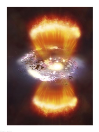 Framed Artist concept of a galaxy inside of a glowing hydrogen blob Print