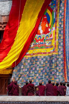 Framed Monks raising a thangka during the Hemis Festival, Ledakh, India Print