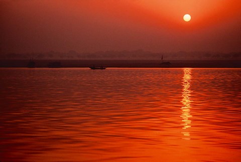 Framed Sunset over the Ganges River in Varanasi, India Print