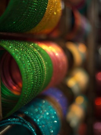 Framed Bangles are stacked up at a store in Bangalore, Karnataka, India, Print