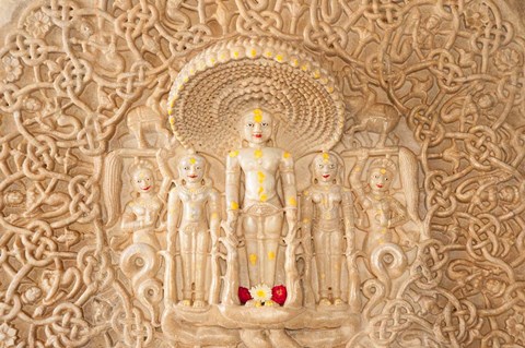 Framed Carving on the wall, Jain Temple, Ranakpur, Rajasthan, India. Print
