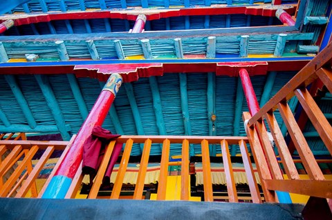 Framed Brightly painted building detail, Shey Palace, Ladakh, India Print