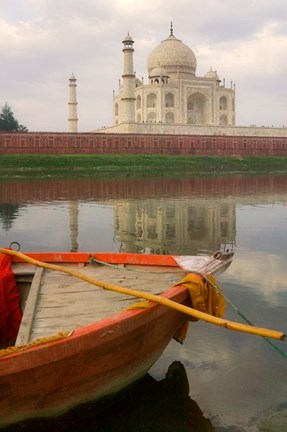 Framed Canoe in Water with Taj Mahal, Agra, India Print