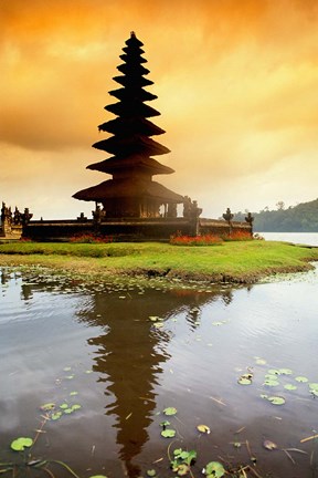 Framed Religious Ulur Danu Temple in Lake Bratan, Bali, Indonesia Print