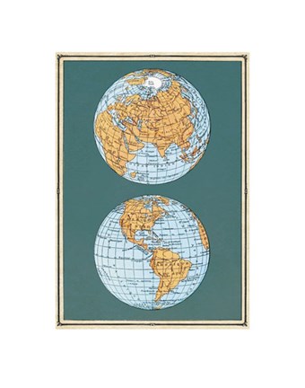 Framed Map of the World&#39;s Hemispheres, two views Print
