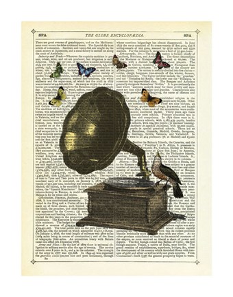 Framed Gramophone, Bird &amp; Butterflies Print