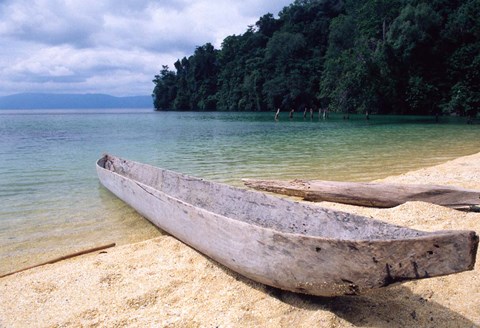 Framed Beached Canoe on Lake Poso, Sulawesi, Indonesia Print