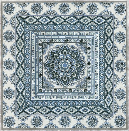 Framed Blue Silver Tile II Print