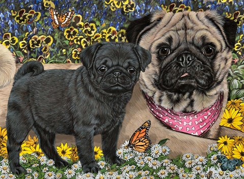 Framed Garden Pugs Print