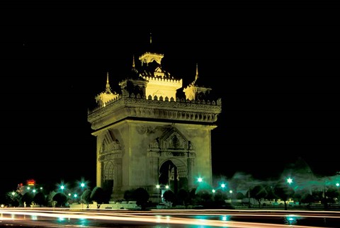 Framed Patuxai (Arch of Triumph) at Night, Luang Prabang, Laos Print