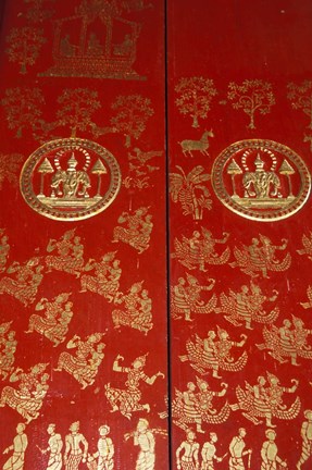 Framed Decorated Door at Wat Xeomg Tong, Laos Print