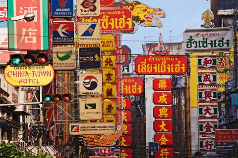 Framed Signs in Chinatown, Bangkok, Thailand Print