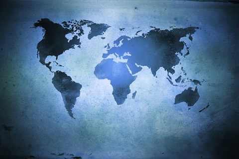 Framed Aged world map on dirty paper Print