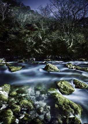 Framed Aged boulders covered with moss in a river, Ritsa Nature Reserve Print