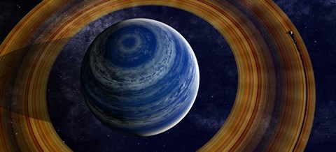 Framed ringed blue gas giant with shepherd moon in the rings Print