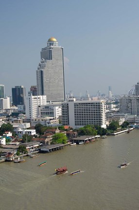 Framed Downtown Bangkok skyline view with Chao Phraya river, Thailand Print