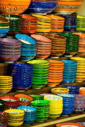 Framed Bowls and Plates on Display, For Sale at Vendors Booth, Spice Market, Istanbul, Turkey Print