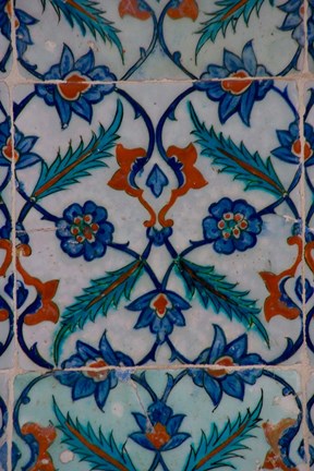 Framed Colorful Tile Work in the Topkapi Palace, Istanbul, Turkey Print