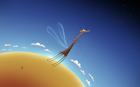 Framed Giraffe Learning to Fly Print
