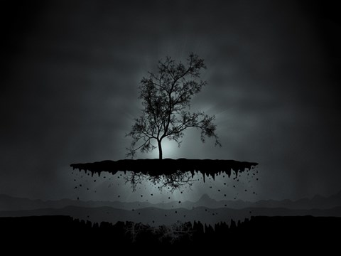 Framed Flying Tree ( digitally generated - black) Print