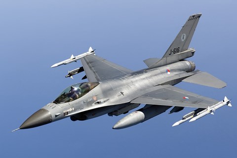 Framed Dutch F-16AM Over the Mediterranean Sea (close up) Print