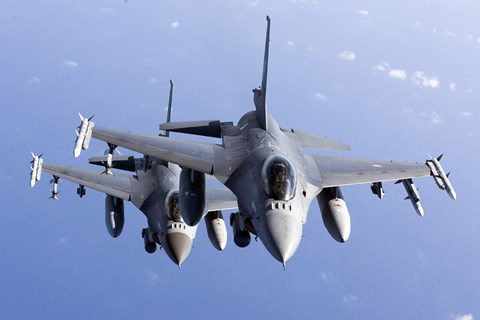 Framed Two Dutch F-16AMs Over the Mediterranean Sea Print