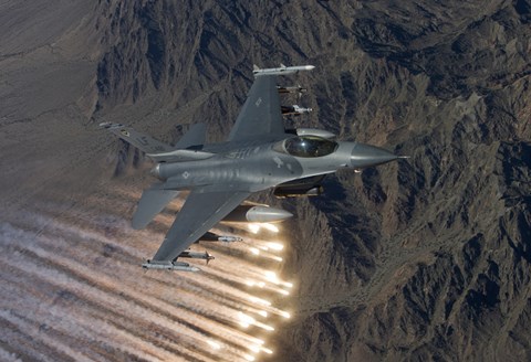 Framed F-16 Fighting Falcon Releases Flares Print