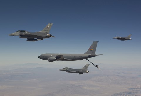 Framed Three F-16&#39;s Join Up with a KC-135 over Arizona Print