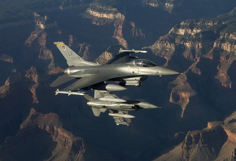 Framed Two F-16&#39;s fly over the Grand Canyon, Arizona Print