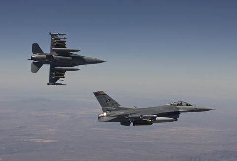 Framed Pair of F-16&#39;s fly in Formation over Arizona Print