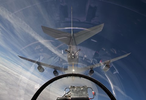 Framed F-16 Flies in the Pre-contact Position Behind a KC-135R Stratotanker Print