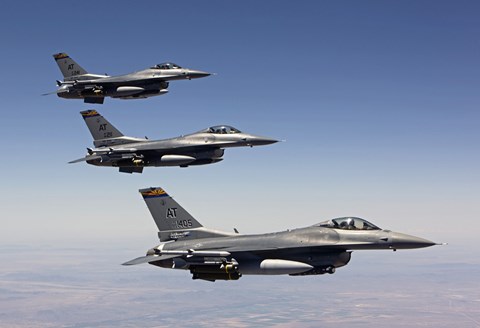 Framed Three F-16&#39;s fly in Formation over Arizona Print