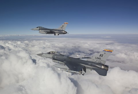 Framed Two F-16&#39;s flying in the Clouds Print