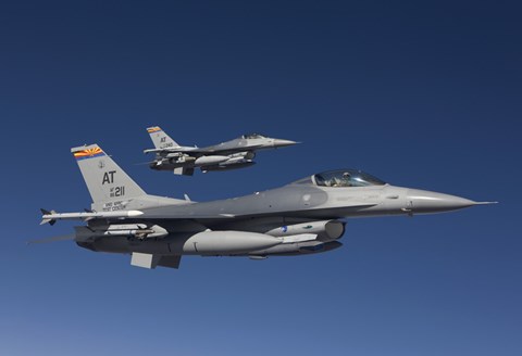 Framed Two F-16&#39;s in a Blue Sky Print