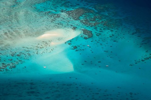 Framed Upolu Cay and Dive Boats, Great Barrier Reef Marine Park, Australia Print